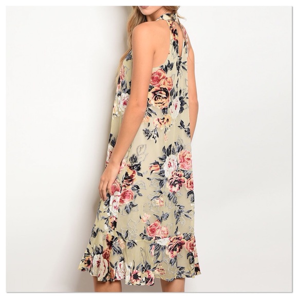 SALE! Taupe Floral Velvet Dress - Picture 4 of 6